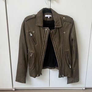 IRO Olive Green Leather Moto Jacket